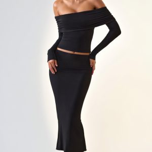 Modal Mid-Rise Midaxi Skirt in Black