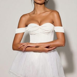 Off-Shoulder Layered Corset Micro Mini Dress in White