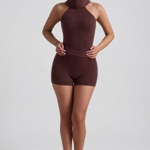Ribbed-Knit Shorts in Espresso