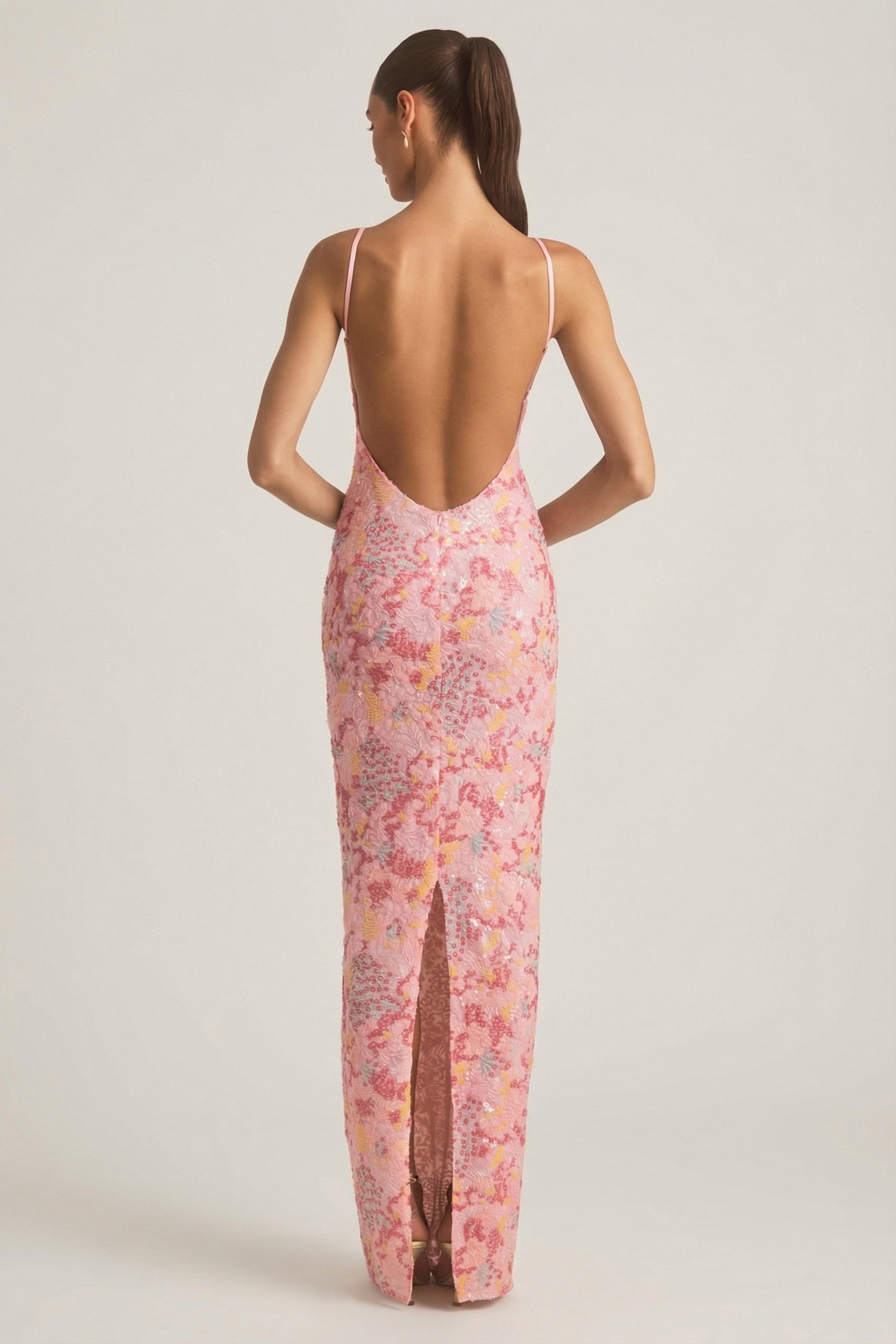 Embellished Scoop-Neck Backless Maxi Dress in Pink - Image 2