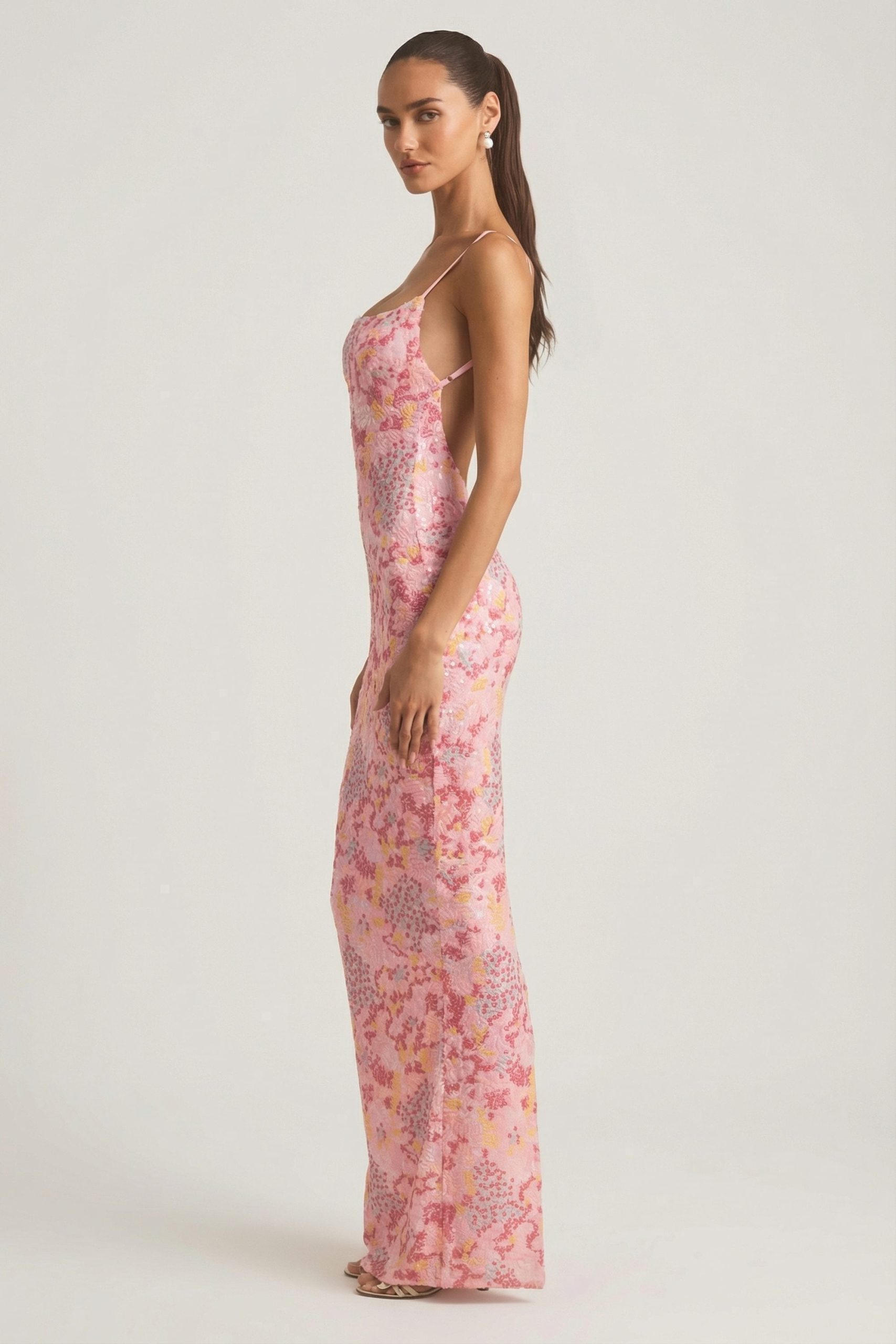 Embellished Scoop-Neck Backless Maxi Dress in Pink - Image 5