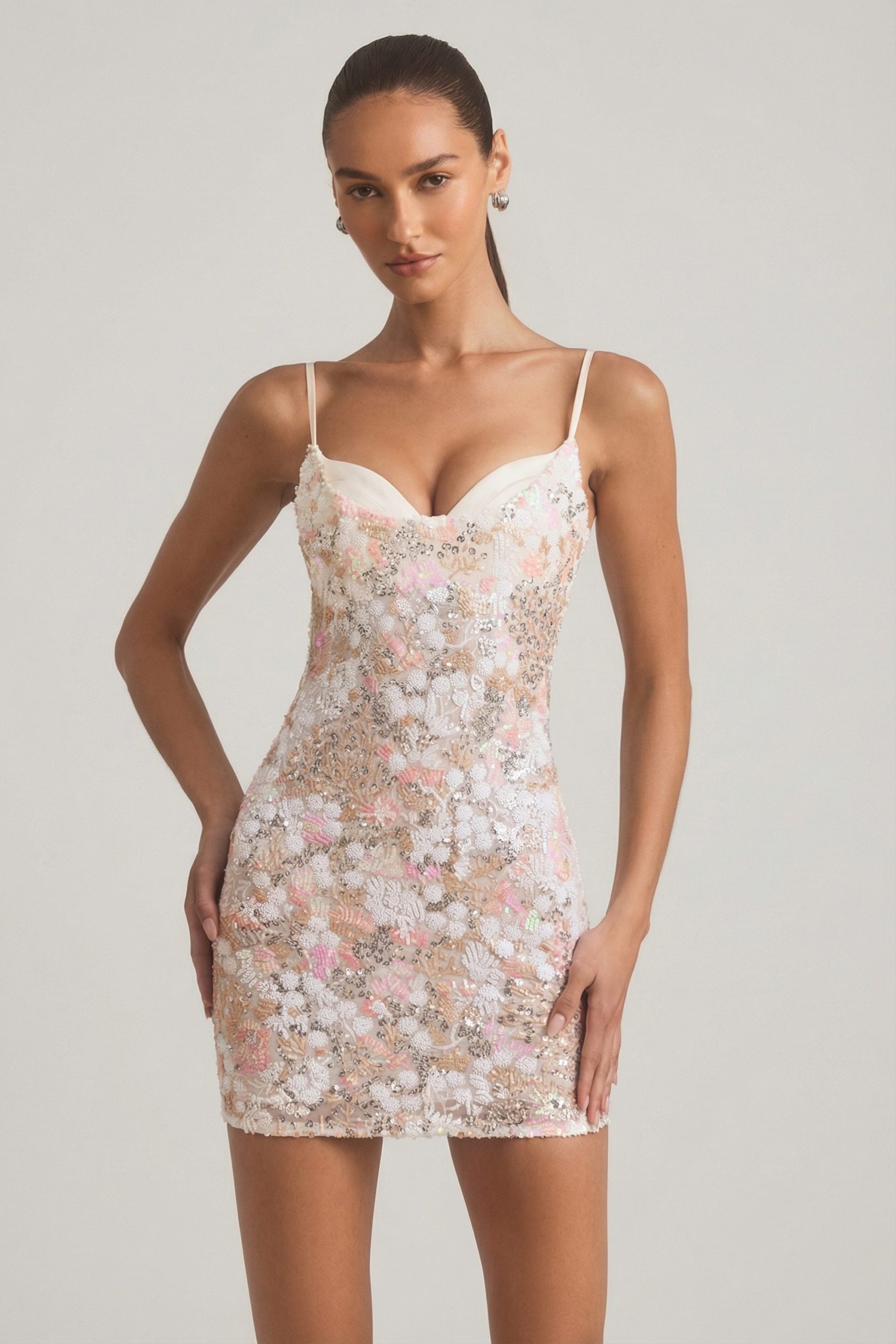 Embellished Camisole Bodycon Mini Dress in Ivory - Image 5