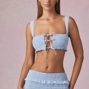 Ruffle Tie-Front Crop Top in Powder Blue