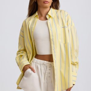 Cotton Poplin Stripe Oversized Shirt in Yellow Stripe
