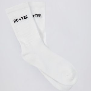 Ribbed Half-Crew Socks in White
