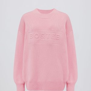 Ribbed Knit Oversized Jumper in Pale Pink