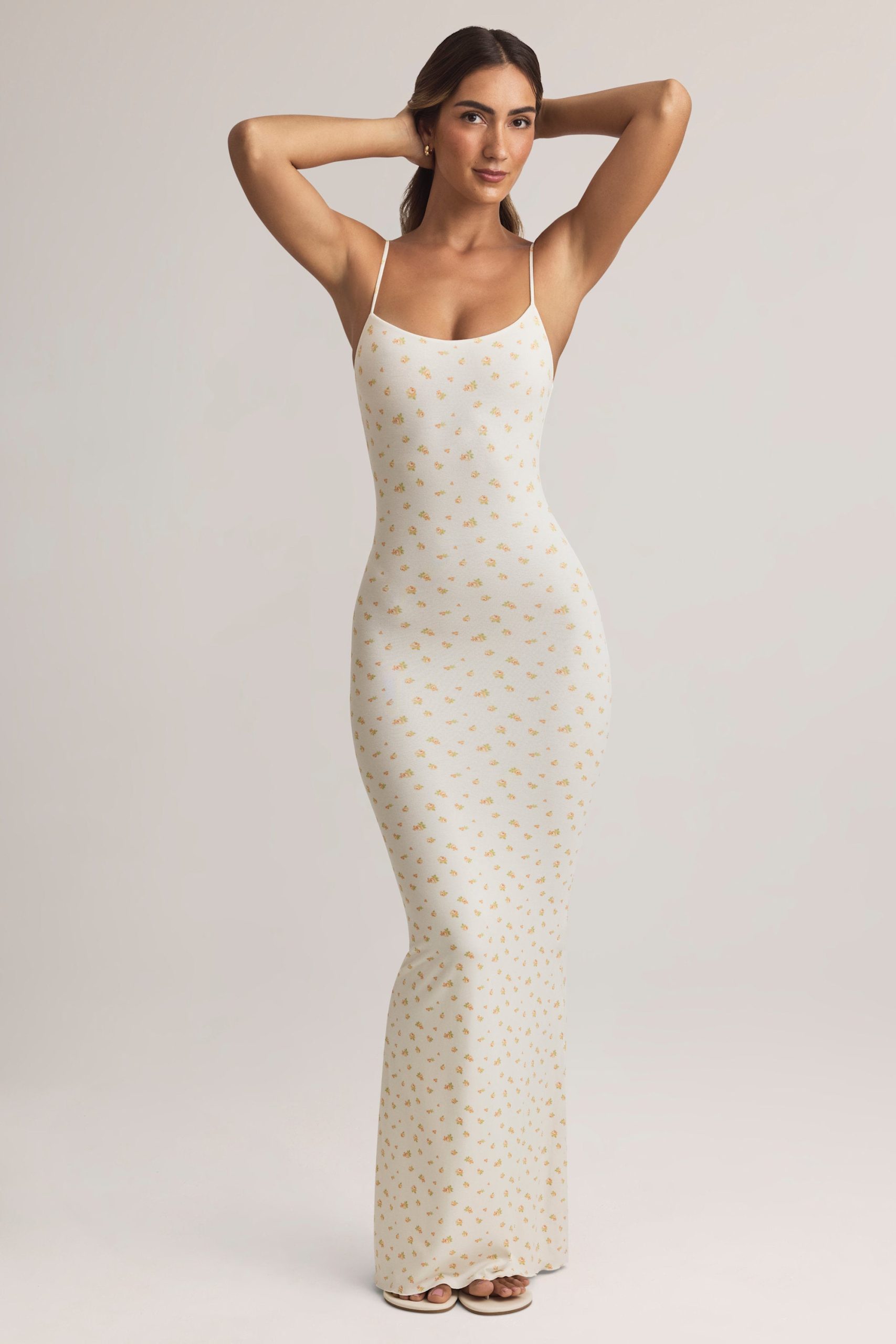 Modal Scoop-Neck Strappy Maxi Dress in Floral Print