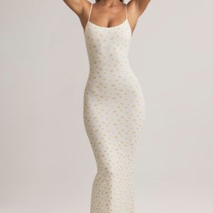 Modal Scoop-Neck Strappy Maxi Dress in Floral Print