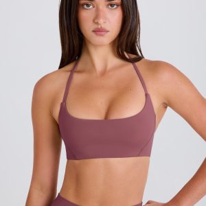 Four-Way Stretch Scoop-Neck Halterneck Sports Bra in Acai