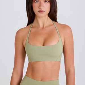 Four-Way Stretch Scoop-Neck Halterneck Sports Bra in Matcha