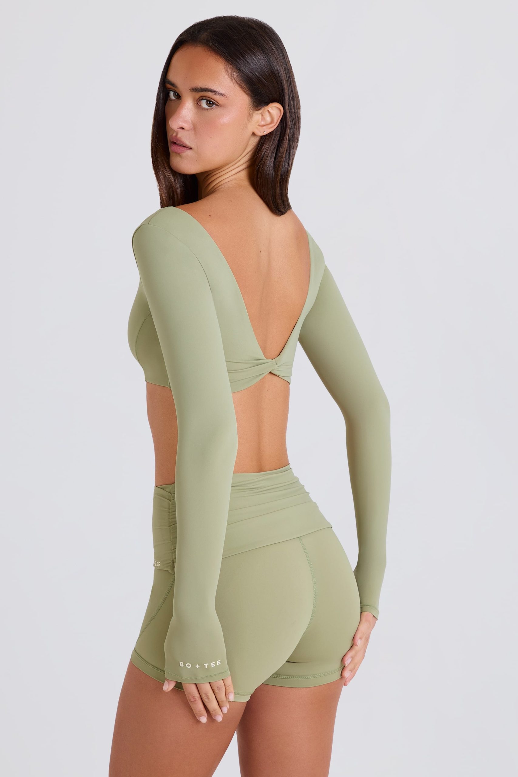 Four-Way Stretch Multiway Long-Sleeve Crop Top in Matcha - Image 2