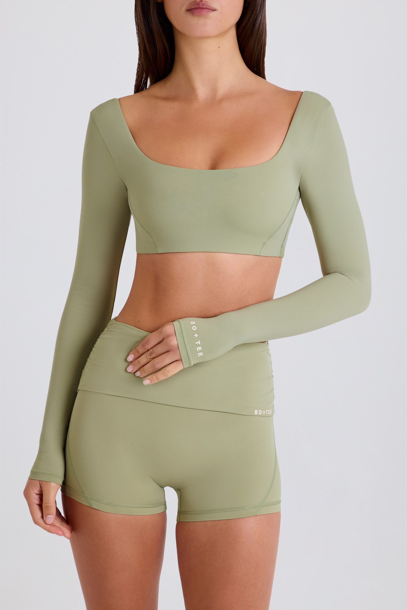 Four-Way Stretch Multiway Long-Sleeve Crop Top in Matcha - Image 6