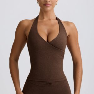 Halterneck Open-Back Tank Top in Pecan Marl