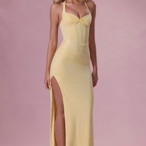 Premium Jersey Corset Bridesmaid Dress in Butter Yellow